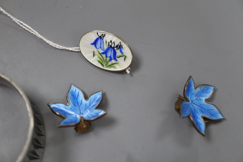 A David Andersen sterling and enamel brooch and other jewellery including Jorgen Jensen earclips.